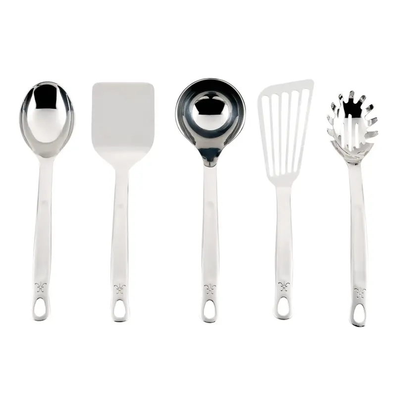 Hestan Provisions Stainless Steel 5Pc Essential Tool SetStainless Steel Solid Spoon, Ladle, Pasta Fork, Turner/Spatula, Fish Spatula