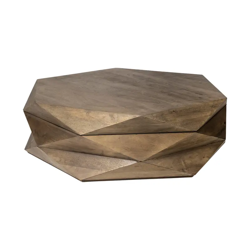 Hexagonal Hinged Solid Wood Top and Base Coffee Table By Homeroots