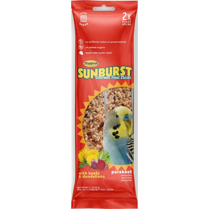 Higgins Sunburst Gourmet Avian Treat Sticks with Beets & Dandelion for Parakeets, Natural Bird Treat, 2.1 oz