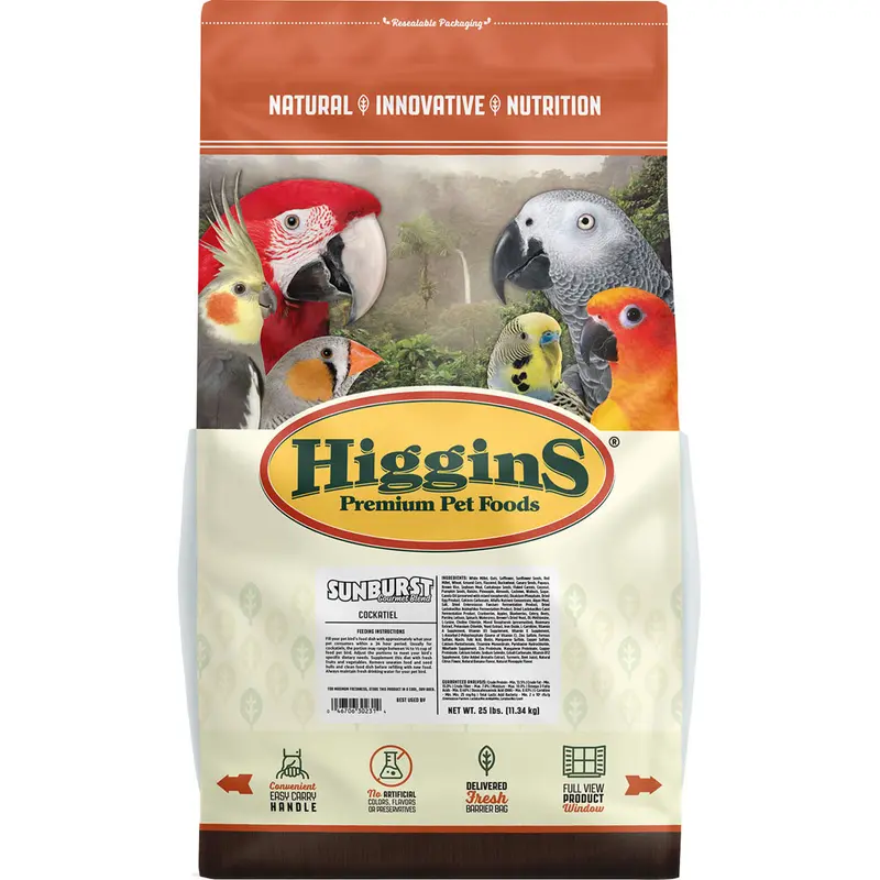 Higgins Sunburst Gourmet Blend Cockatiel Food 25 lb