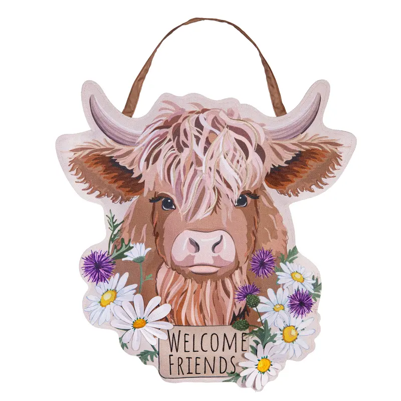 Highland Cow Welcome Friends Estate Door Decor