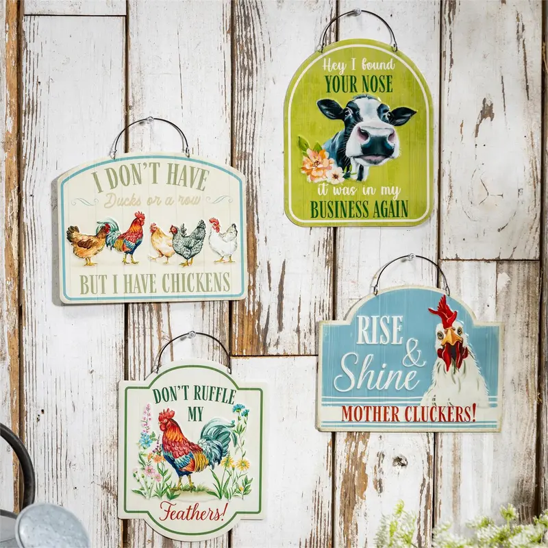 Hillside Pasture Garden Sign, Metal, Funny Farm Sayings, 8", Asst of 4