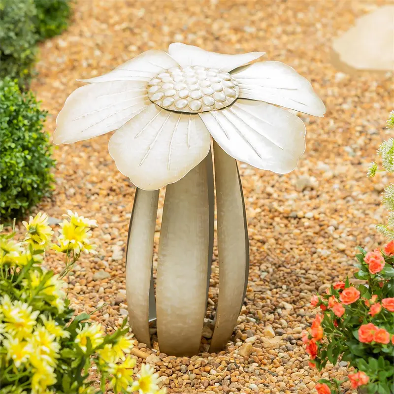 Hillside Pasture Garden Statue, Metal Cream Flower Statue, 17"H