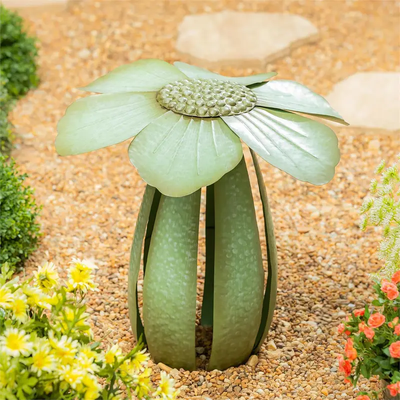 Hillside Pasture Garden Statue, Metal Green Flower Statue, 17"H