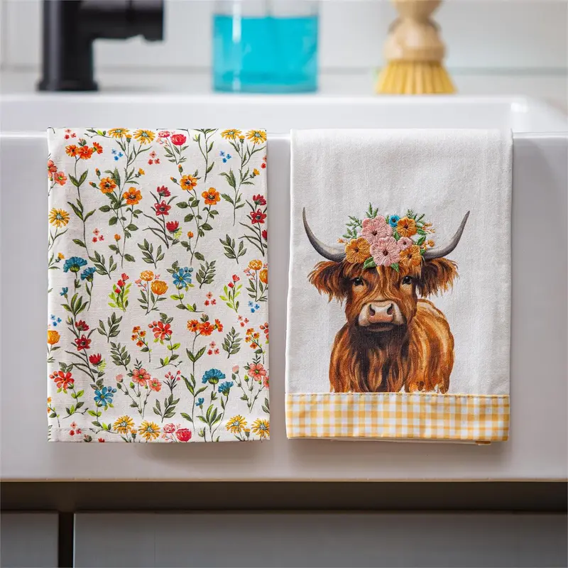 Hillside Pasture Kitchen Towel Farm Animal Tea Towel Set, 4 Asst Sets of 2, 12 Sets Total
