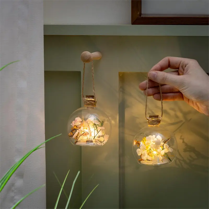 Hillside Pasture LED Hanging Decor Glass Jar with Floral, 3.5"H, Asst of 2, CDU