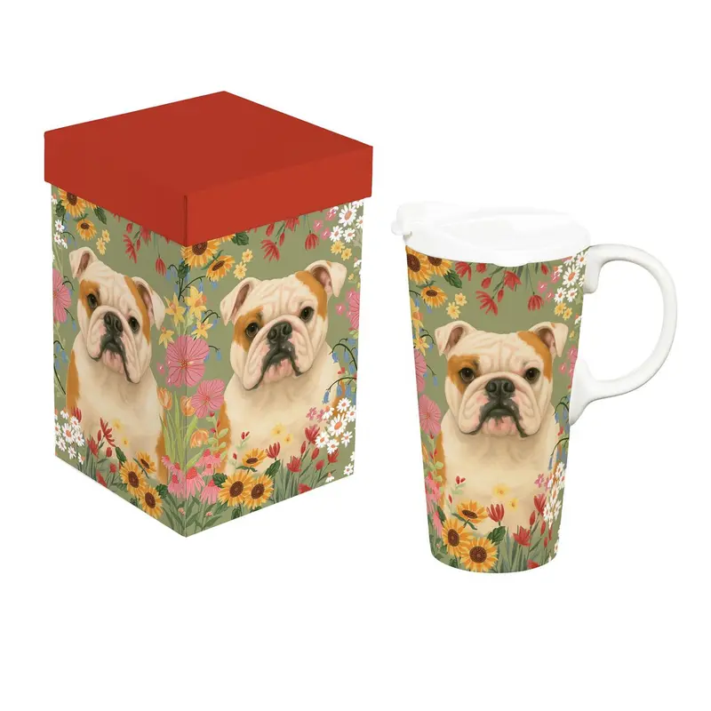 Hillside Pasture Pet Travel Cup Ceramic Perfect Cup, Bulldog, 17oz, Gift Box