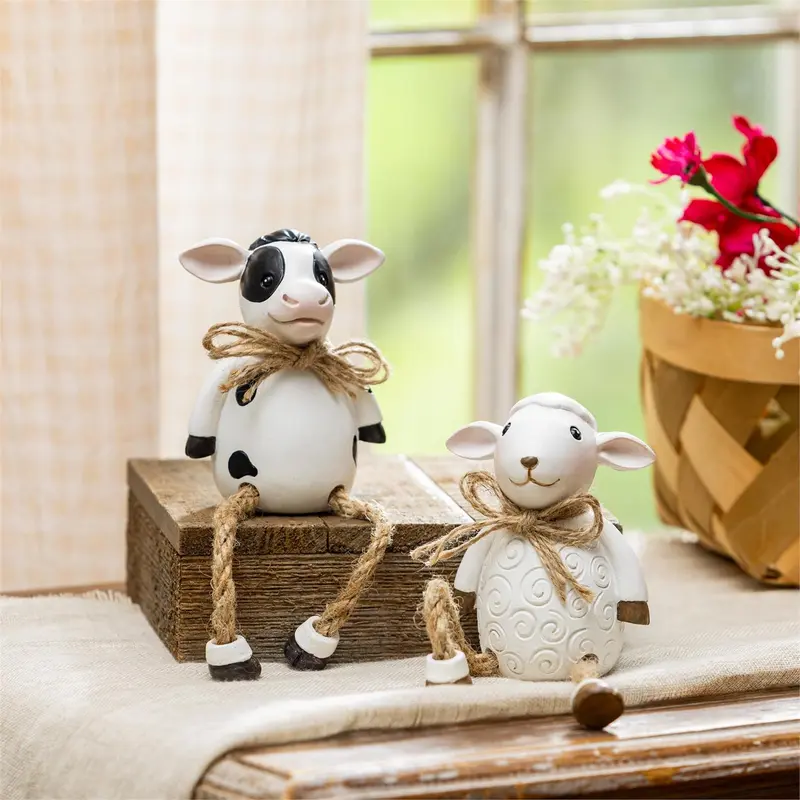 Hillside Pasture Table Decor Farm Animal with Dangling Legs Resin, 7"H, Asst of 2