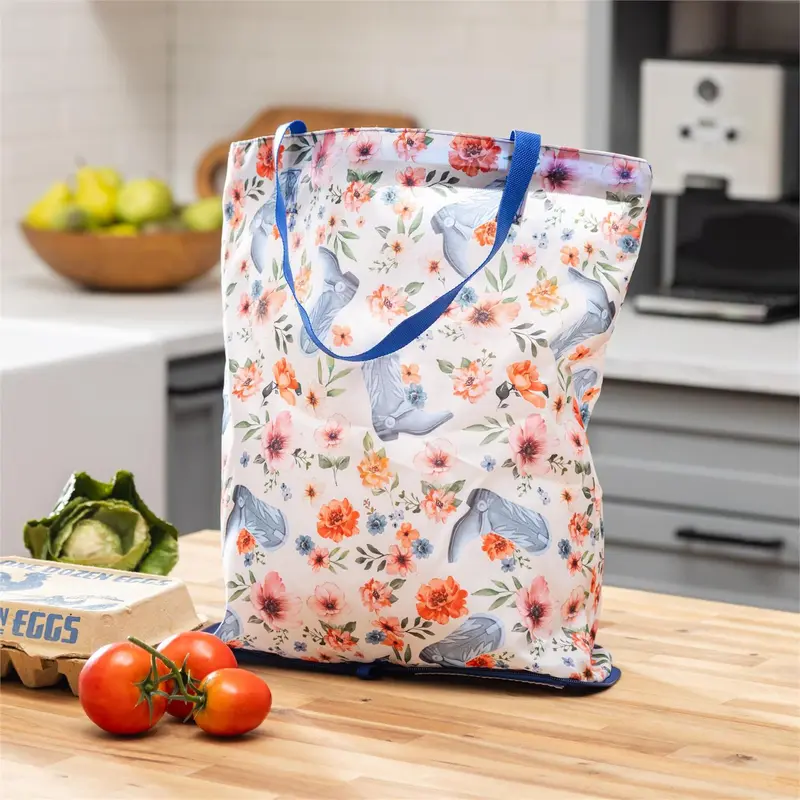 Hillside Pasture Tote Foldable Compact Tote Bag, Cowboy Boots, 15.5"L x 4.5"W x 16.5"H