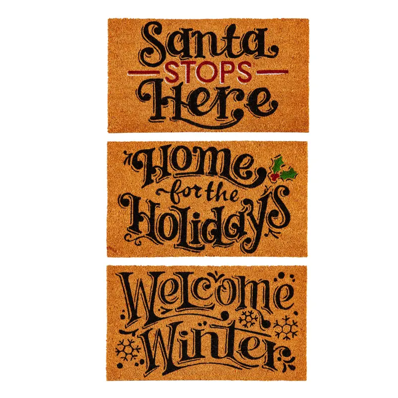 Holiday Greeting Coir Mat, 3 Asst,2rm1244