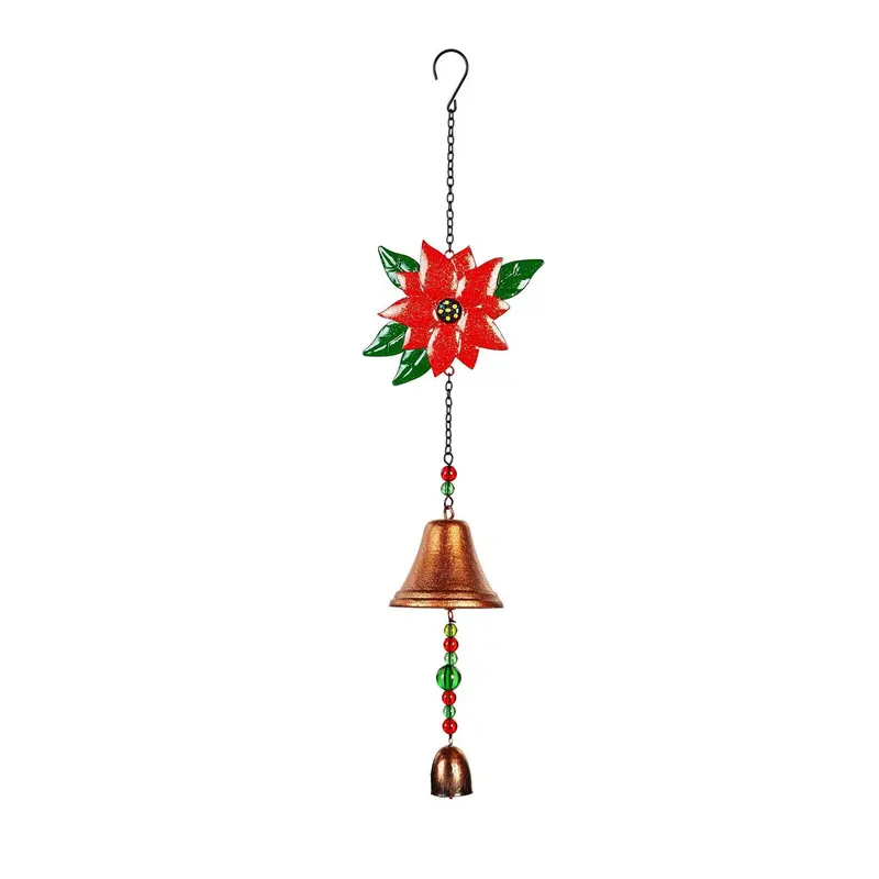 Holiday Icon Hanging Metal Bell, Poinsettia Icon, 8 CT