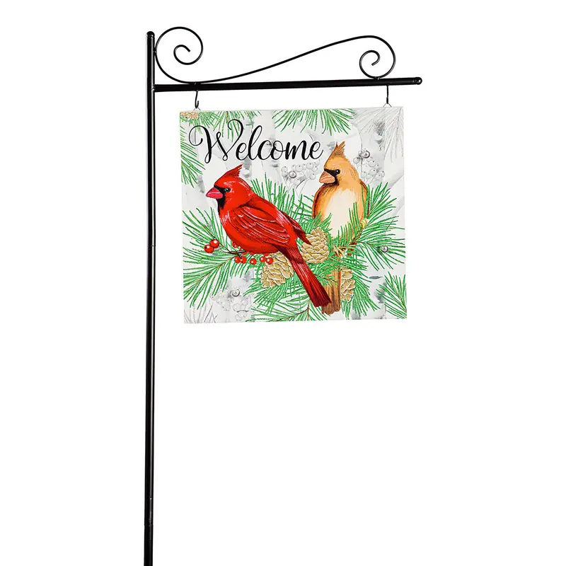 Holiday Poinsettia Garden Stake, Solar Sign-sational Greeter Stake, Winter Cardinal Couple, 55"H
