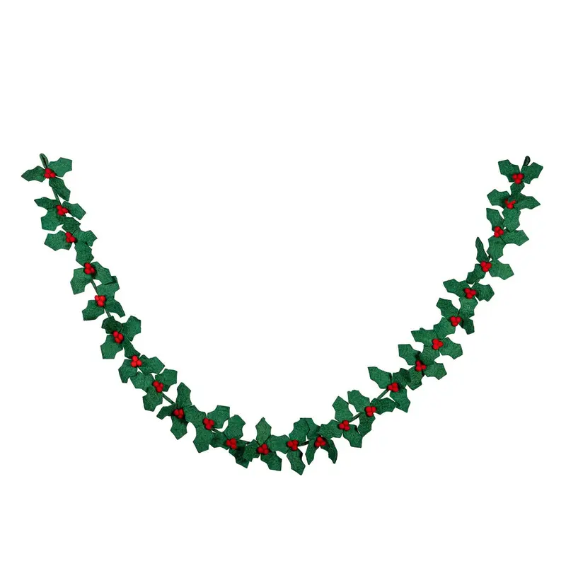 Holiday Poinsettia Garland Holly and Berries Fabric, 75"L