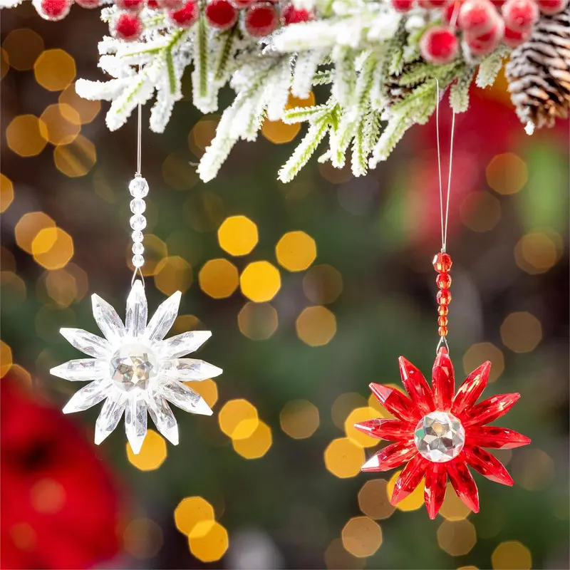 Holiday Poinsettia Ornament Floral Gem LED Acrylic, Asst, 5.25"H