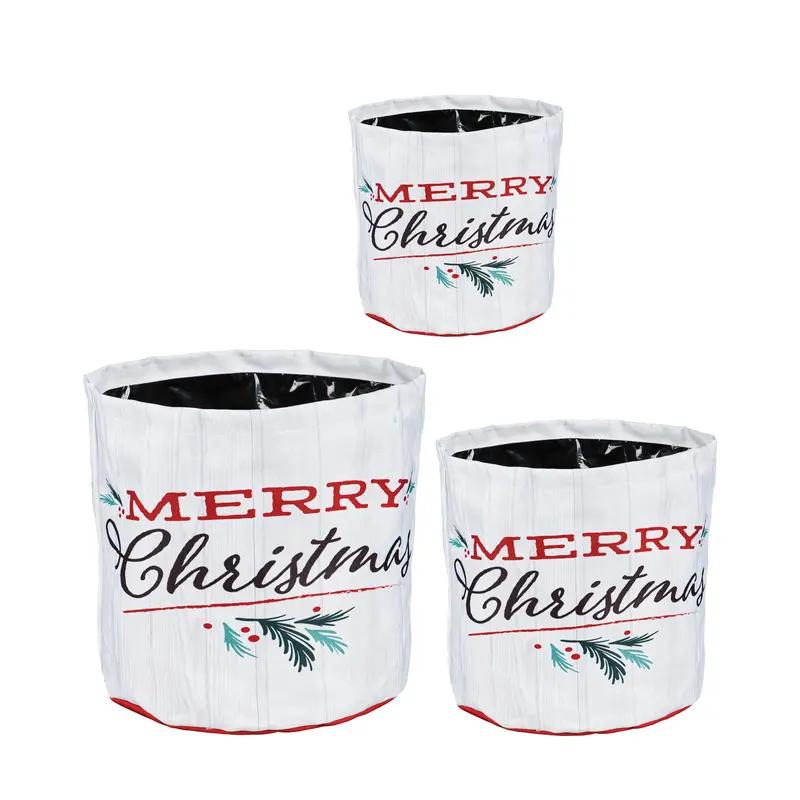 Holiday Traditions Round Fabric Planters, Set of 3,2fp004