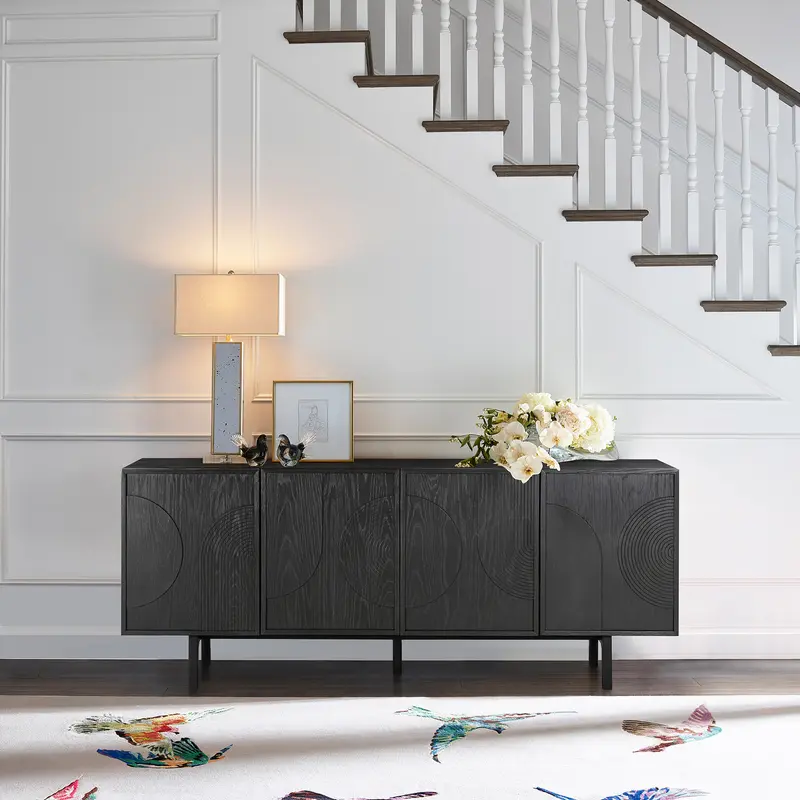 Holland 4 Door Sideboard Buffet in Black Brushed Oak Wood By Armen Living