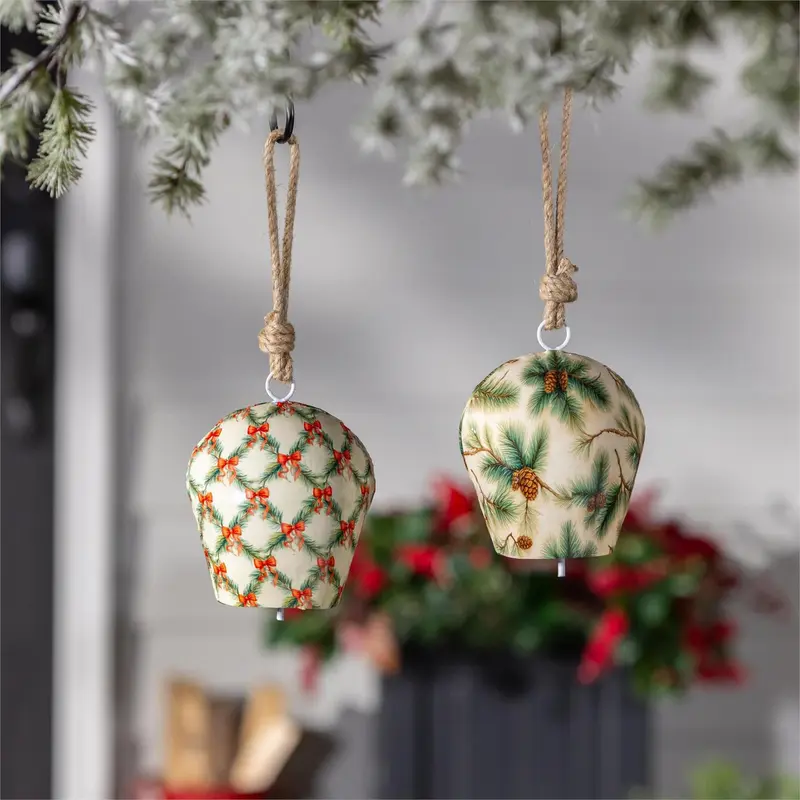 Holly Homestead Garden Bell, Metal Printed Bell, 6", Asst of 2