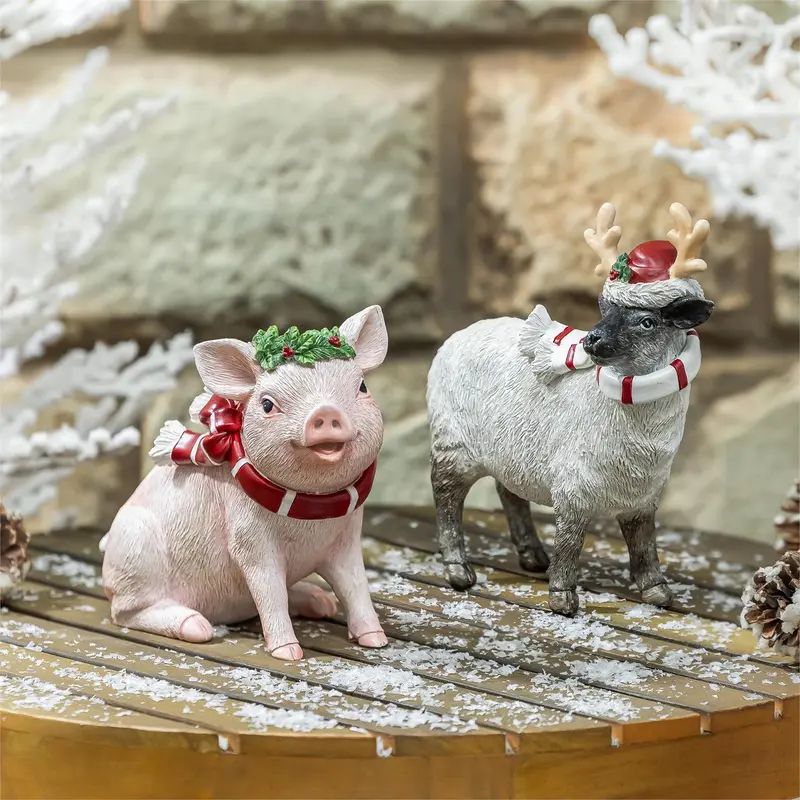 Holly Homestead, Resin Farm Animals Statuary, 7"H, Asst of 2