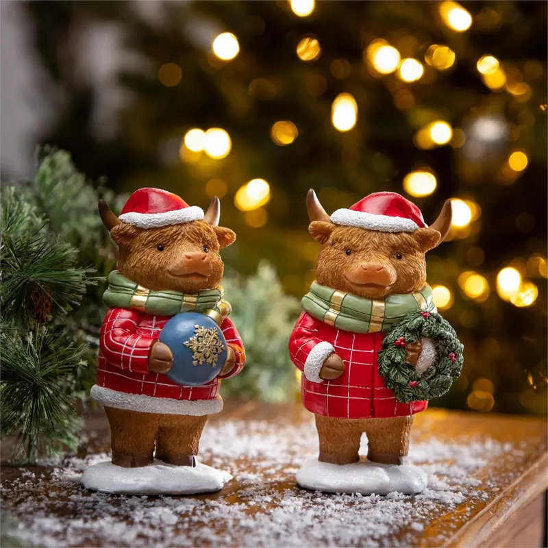 Holly Homestead Table Decor Resin Highland Cow, 7"H, 2 Assorted