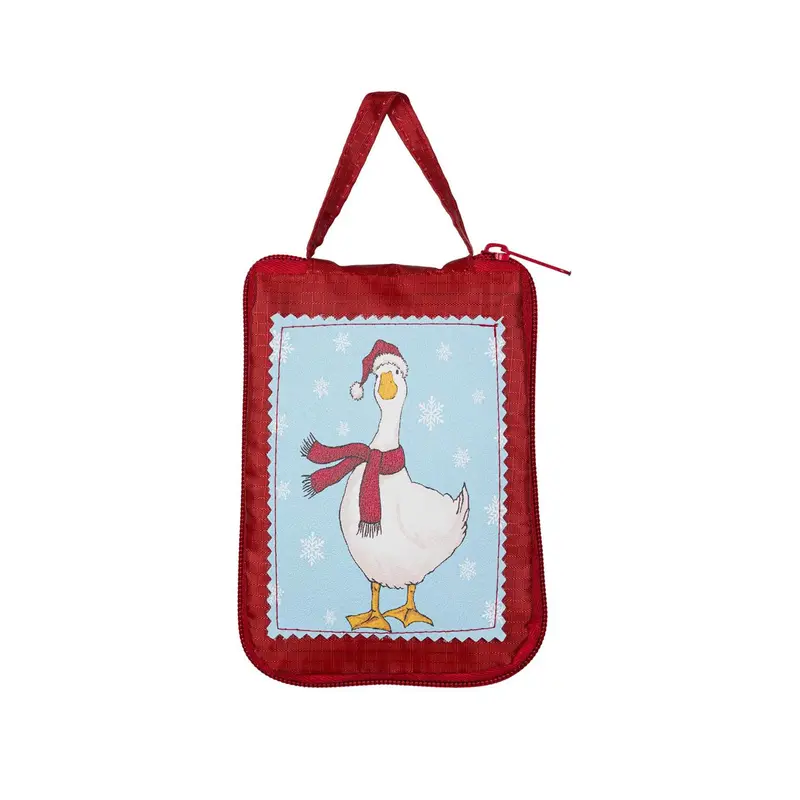 Holly Homestead Tote Foldable Compact, "Christmas Goose On The Loose," 15.5"L x 4.5"W x 16.5"H