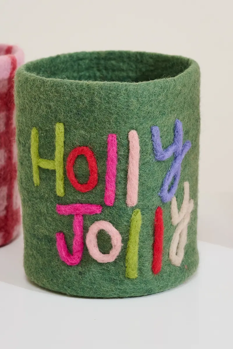 Holly Jolly Felt Pot Cover Set of 2 By Accent Decor