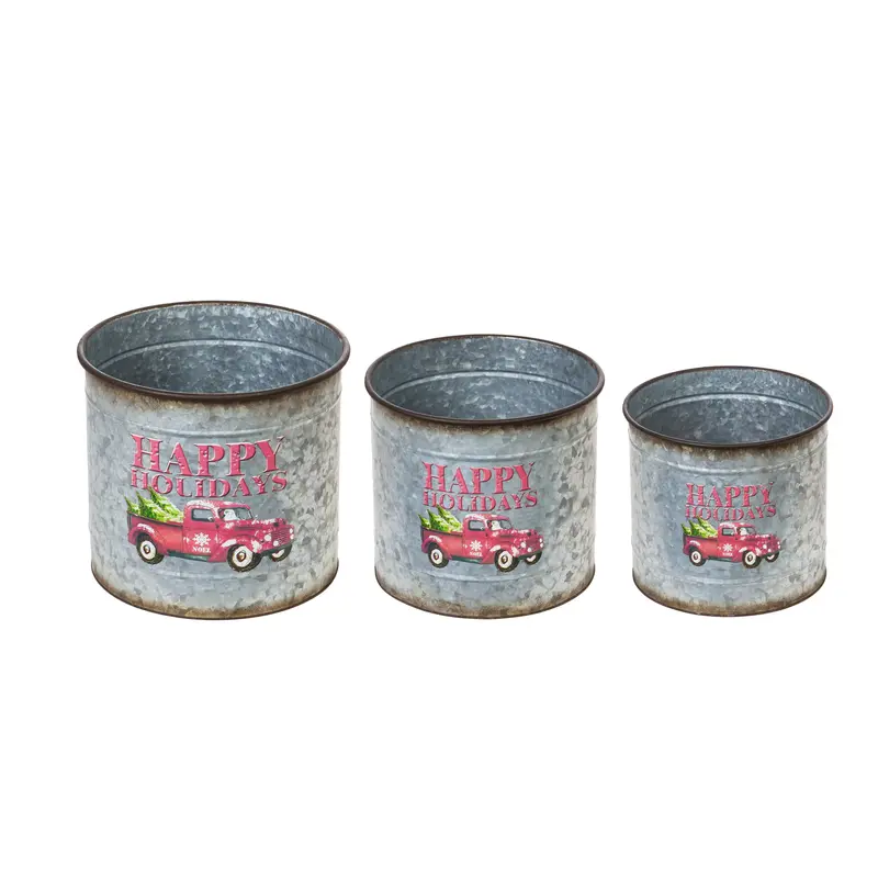 Home for the Holidays Metal Planter Nested Set of 3, 13.12"x13.12"x11.75"inches