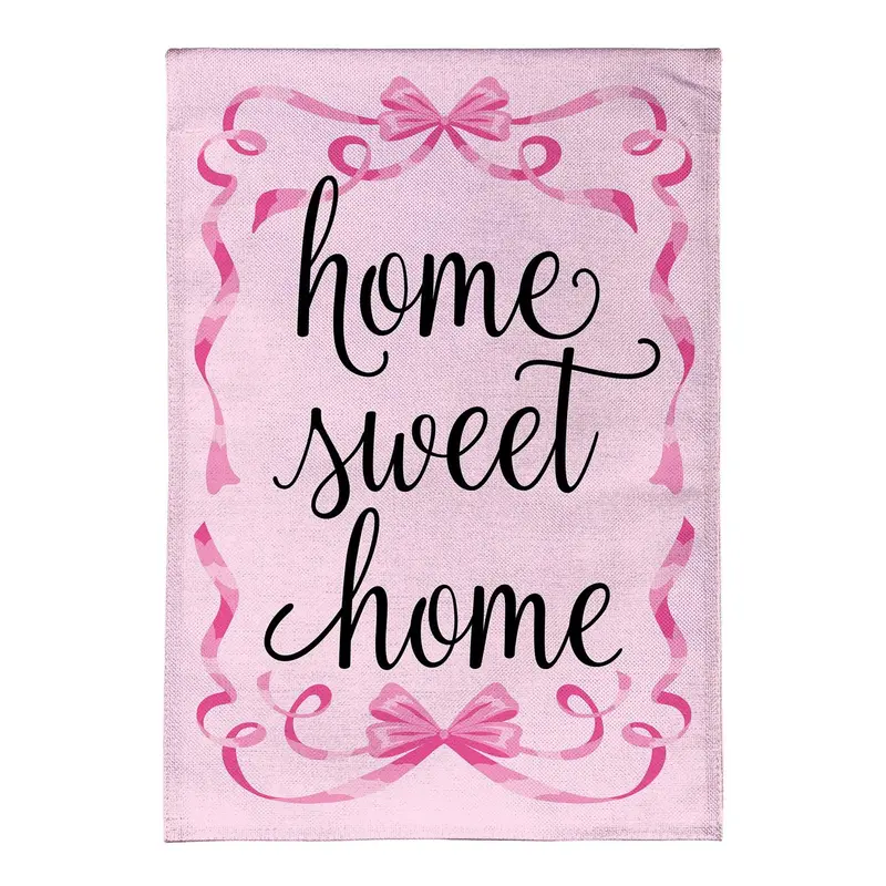 Home Sweet Home Pink Ribbon Burlap Garden Flag