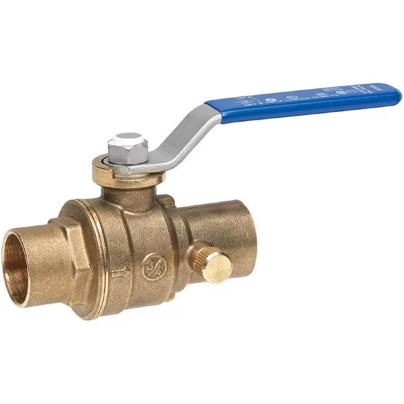 Homewerks 1/2 in. Brass Sweat Ball Valve with Drain Full Port Quarter-Turn Lever For Water/Oil/Gas - Open Box