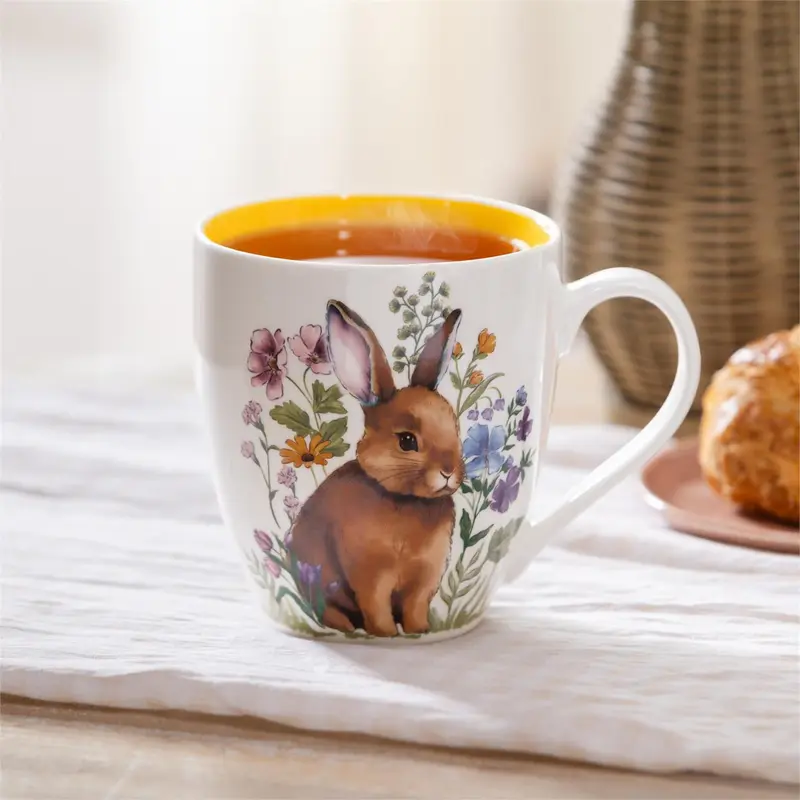 Hop Into Spring Coffee Cup Ceramic Cup O Java, Floral Bunny, 17oz, Gift Box