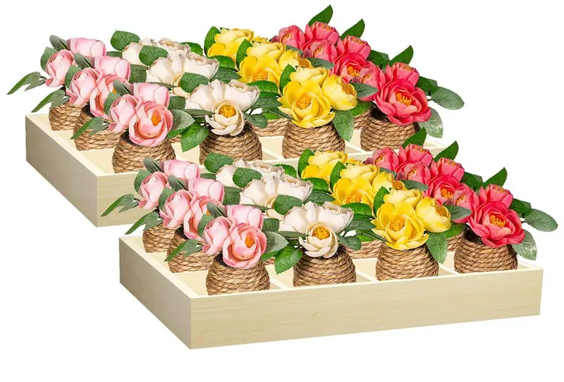 Hop Into Spring Faux Floral Table Decor Artificial Floral Potted, 4"H, Asst of 4, In Wooden Crate CD