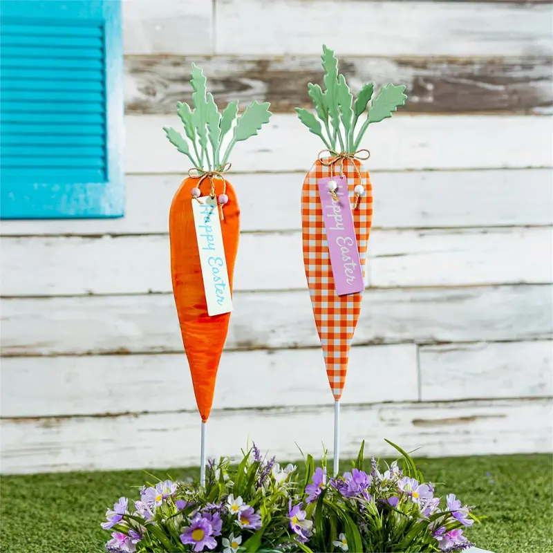 Hop Into Spring Garden Stake, Metal Carrot Garden Stake, Asst of 2, CDU