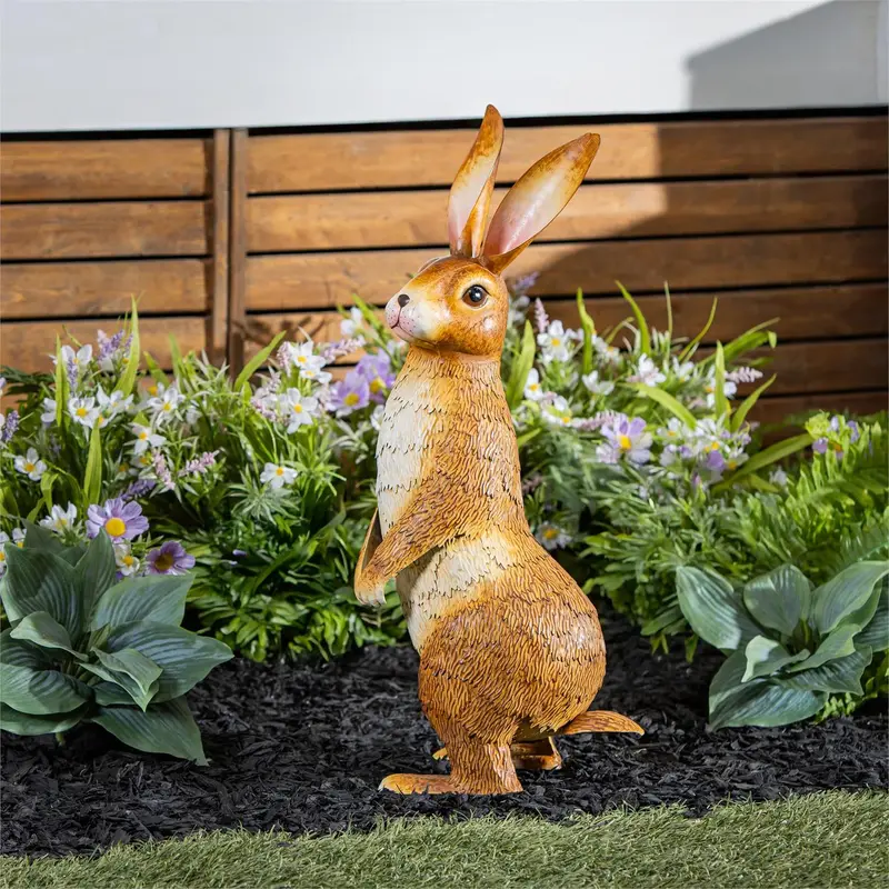 Hop Into Spring Garden Statue, Realistic Bunny Metal Garden Statue, 25"H