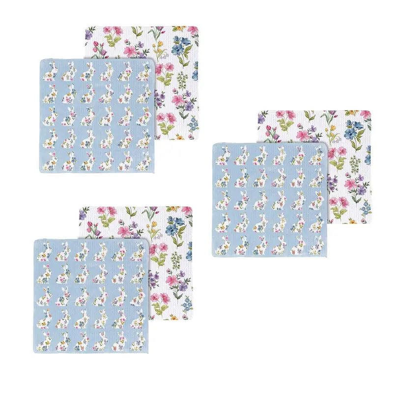 Hop Into Spring Kitchen Towel Quick Dry Dish Cloth, 10"x10", Set of 3