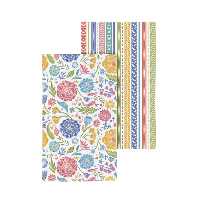 Hop Into Spring Kitchen Towel Quick Dry Waffle Weave Double-Sided, Block Florals, 30"L x 18"W