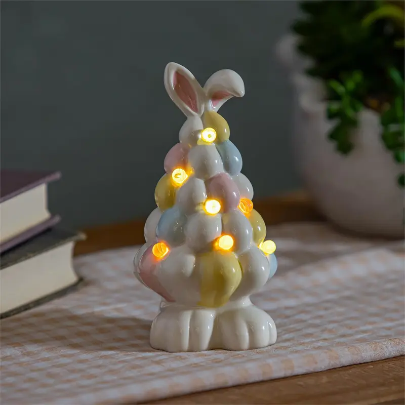 Hop Into Spring LED Table Decor Ceramic Easter Bunny Egg Tree, 5.75"H, CDU