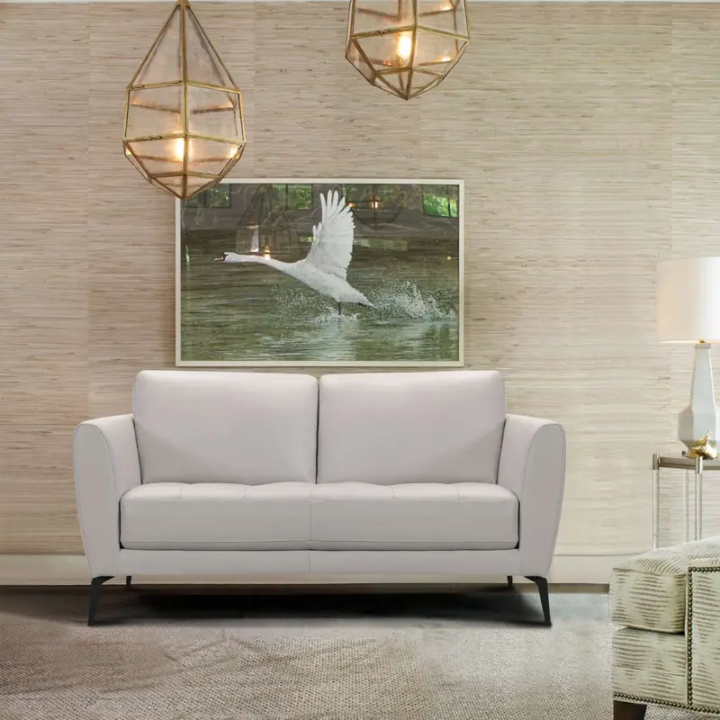 Hope Contemporary Loveseat in Genuine Dove Gray Leather with Black Metal Legs By Armen Living