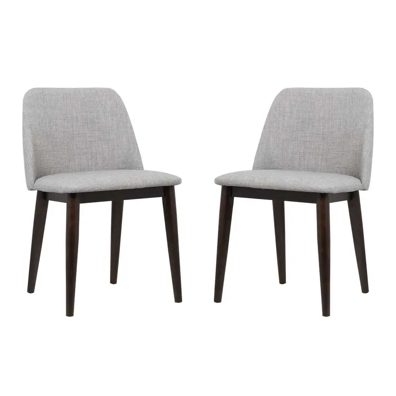 Horizon Contemporary Dining Chair in Light Gray Fabric with Brown Wood Legs - Set of 2 By Armen Living