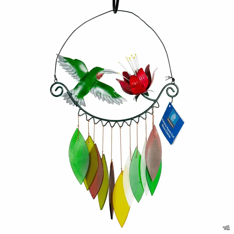 Hummingbird and Flower Glass Wind Chime
