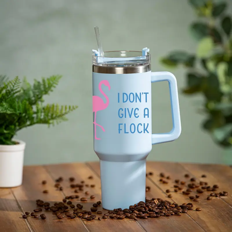 I Don't Give A Flock Flamingo Canyon Cup, Double Wall Stainless Steel w/ Straw, 40oz, Gift Box