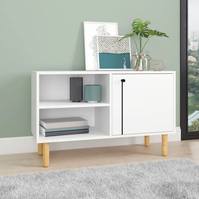 Iko White Modern Sideboard Open Cubbie Cabinet By Homeroots
