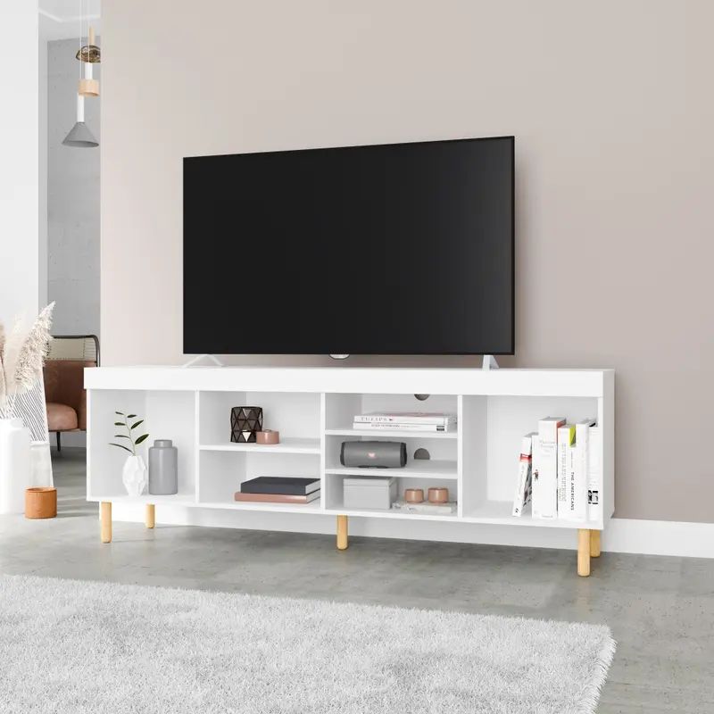 Iko White Modern TV Stand Open Cubbie Media Center By Homeroots