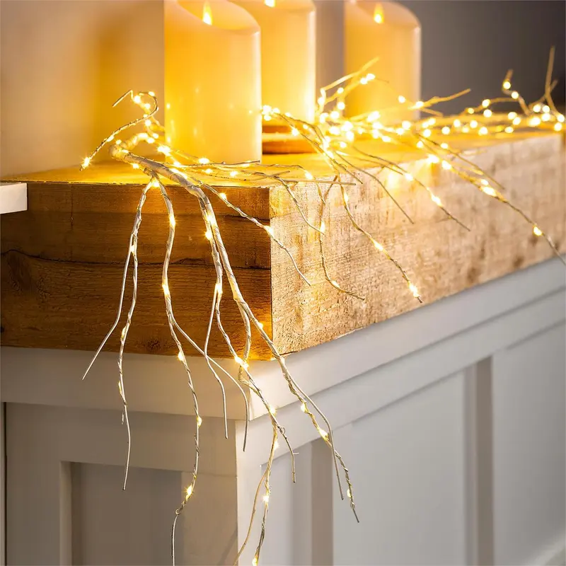 Indoor/Outdoor Birch Lighted Garland with 48  Lights Battery Operated, 6'L