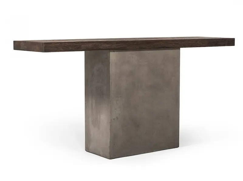Industrial 63" Oak Wood And Concrete Pedestal Console Table By Homeroots