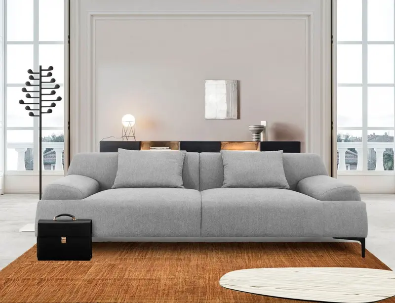 Industrial 86" Grey Sofa With Two Throw Pillows By Homeroots