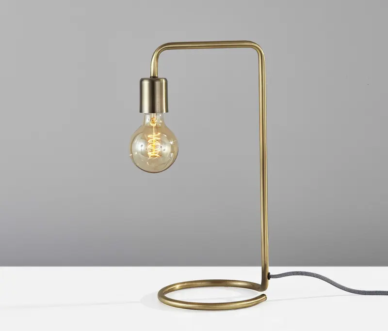 Industrial Antique Brass Finish Metal Desk Lamp With Vintage Edison Bulb By Homeroots