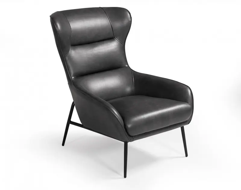 Industrial Dark Grey Leather And Metal Accent Chair By Homeroots