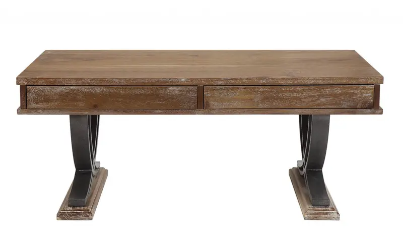 Industrial Style Antiqued Oak Finish Coffee Table with Black Accents By Homeroots