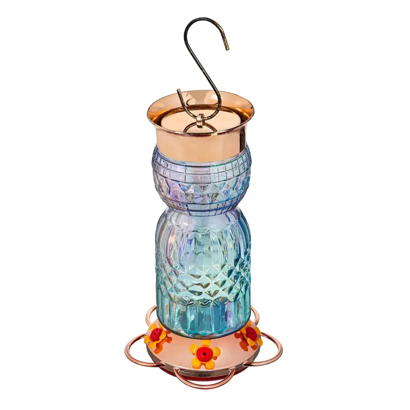 Iridescent Glass Hummingbird Feeder, Blue Ombre