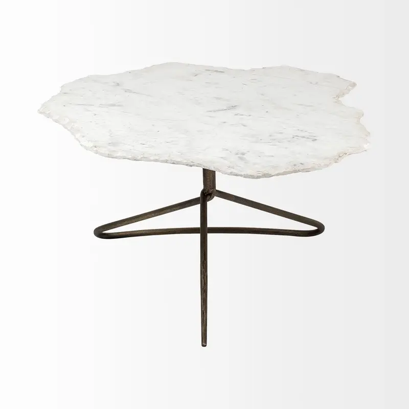 Irregular White Marble Top and Gold Metal Base Coffee Table By Homeroots