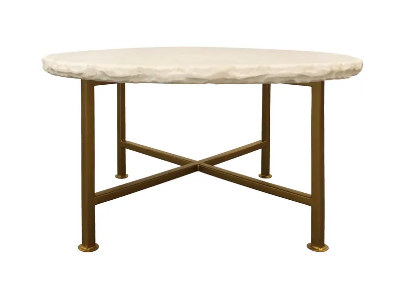 Ivory and Brass Genuine Marble and Iron Round Frame Coffee Table By Homeroots